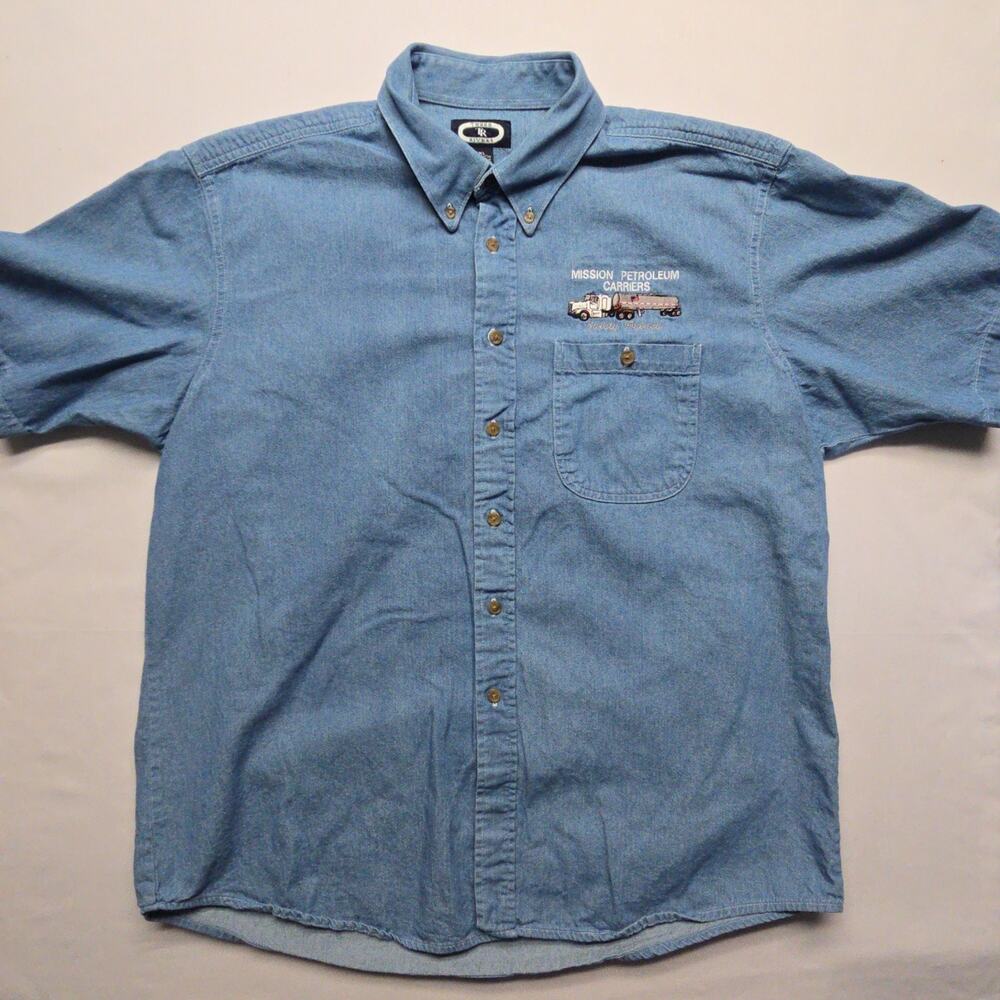 Vintage Petroleum Carriers Button Up Shirt Mens Blue XL Cotton Workwear